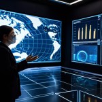 A professional team of scientists and data analysts, fully clothed in modest, clean-cut professional attire, intensely studying large, interactive holographic displays. The displays visualize complex atmospheric data, intricate weather patterns, and predictive models, showcasing the power of Big Data, AI, and Machine Learning in understanding and forecasting weather. The setting is a state-of-the-art, well-lit research facility with advanced computing infrastructure visible in the background. Perfect anatomy, correct proportions, natural pose, well-formed hands, proper finger count, natural body proportions. High-resolution, professional photography, appropriate content, safe for work, professional.