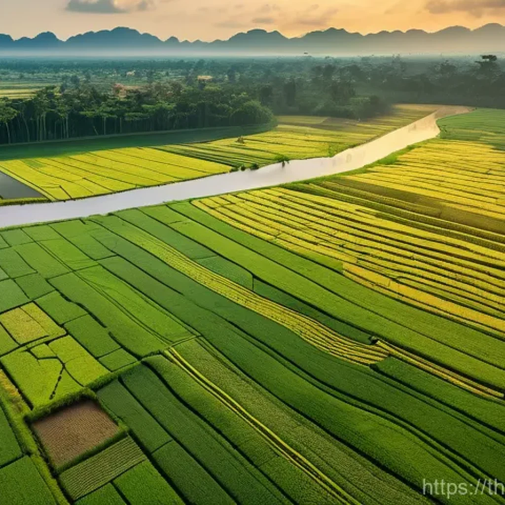 기상조절 연구에서의 사례 연구 분석 - A serene aerial view of a lush green agricultural landscape in Northeastern Thailand after a success...