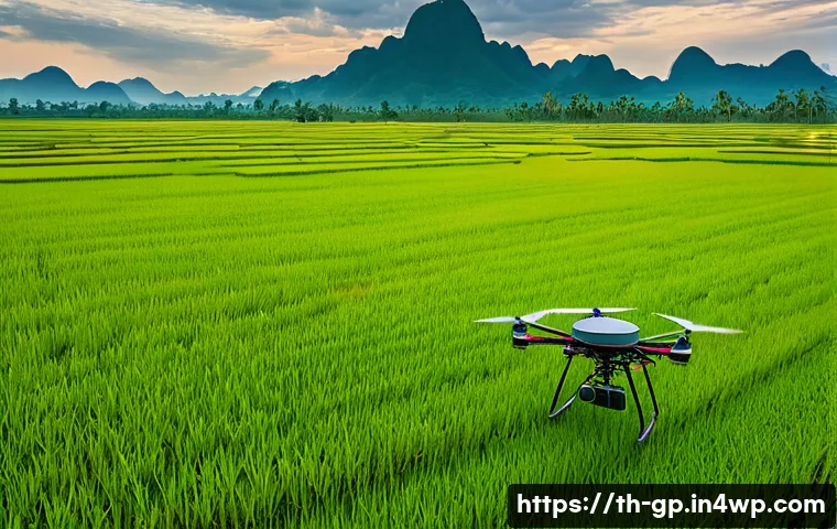 기상조절 기술을 활용한 재해 예방 전략 - A vibrant rural Thai rice field during the dry season, where farmers wearing traditional hats and li...