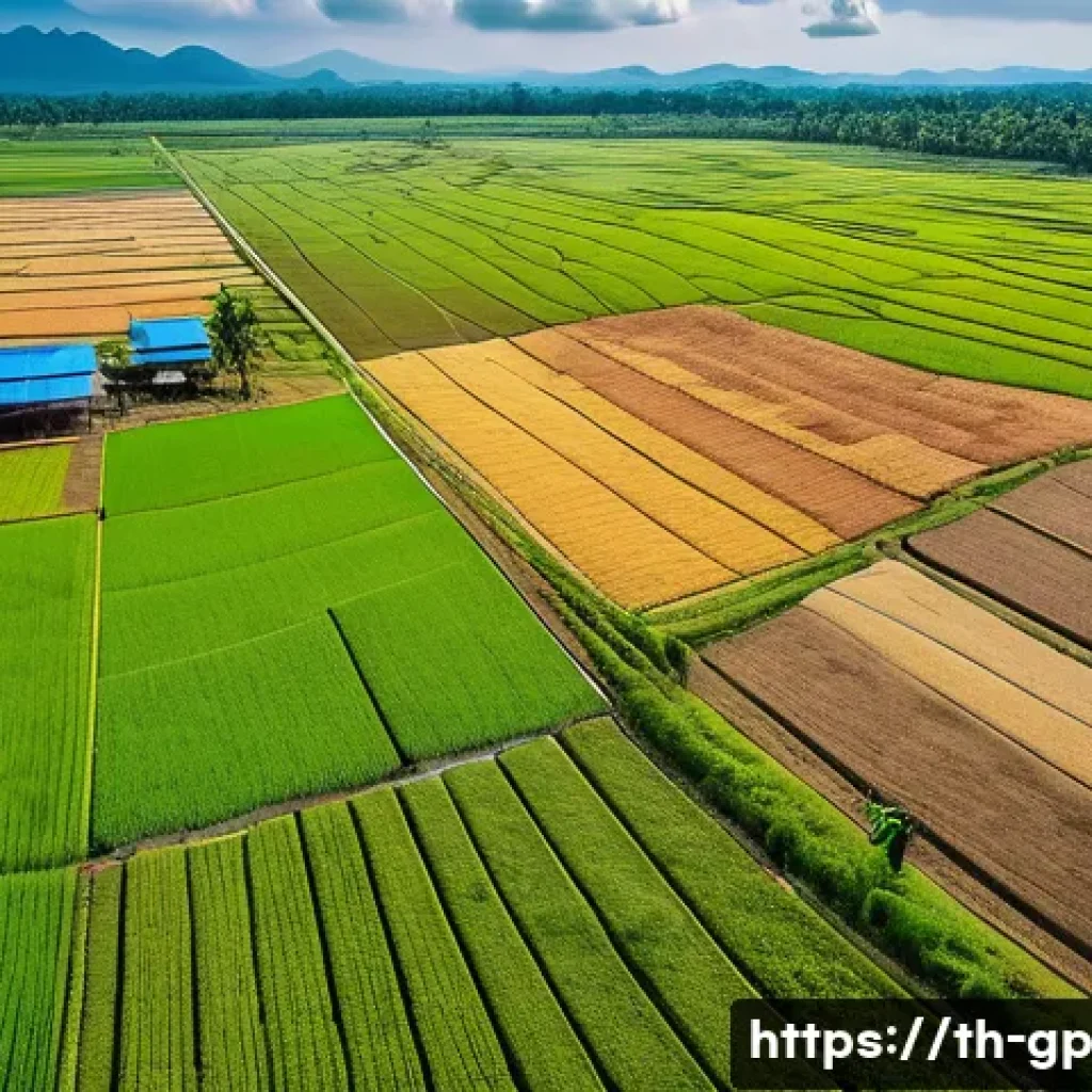 기상조절 연구에서의 기후 변화 적응 전략 - A detailed aerial view of a Thai agricultural landscape during the dry season, featuring drones flyi...