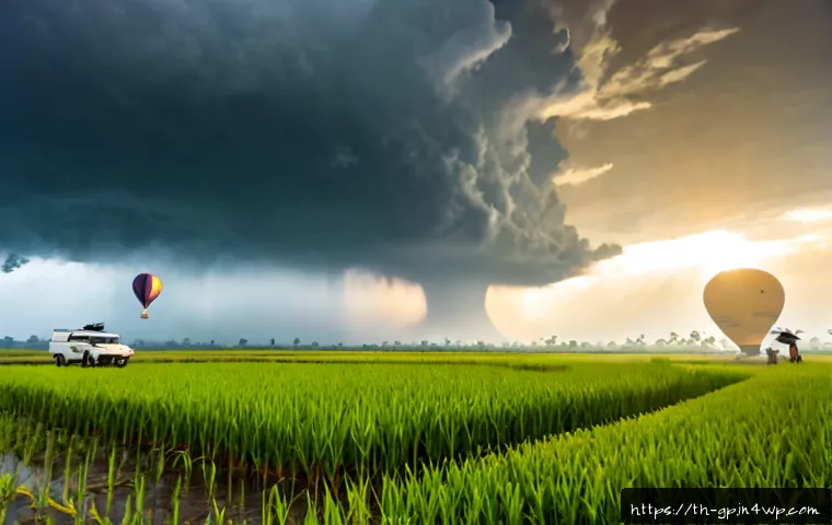 Home 29 기상조절 연구에서의 대기 과학 응용 - Photorealistic atmospheric science research station in rural Thailand during monsoon season, Thai an...